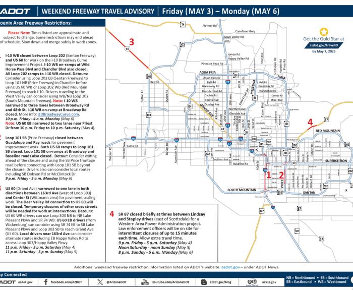 ADOT's Weekend Freeway Travel Advisory (May 3-6, 2024) - Phoenix Area
