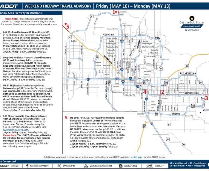 ADOT's Weekend Freeway Travel Advisory (May 10-13, 2024) - Phoenix Area