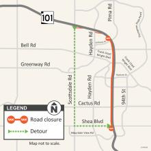Southbound Loop 101 closure detour map