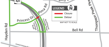 Map of Princess Drive/Pima Road closure with suggested detours