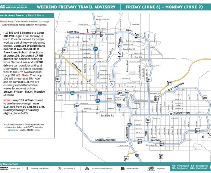 ADOT's Weekend Freeway Travel Advisory (June 6-9, '25) - Phoenix Area