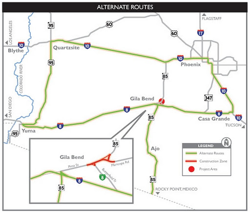 Holiday Travel Road Restrictions on SR 85 Map showing road restrictions over holiday