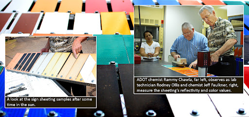 ADOT Chemist test reflectivity and fading after samples sit in the sun for three years.