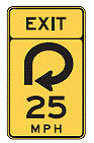 Exit sign with circle arrow and 25 mph