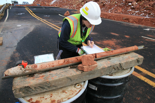 Crews gather data from core samples at the US 89 site.