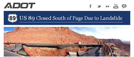 US 89 closed south of page due to landslide