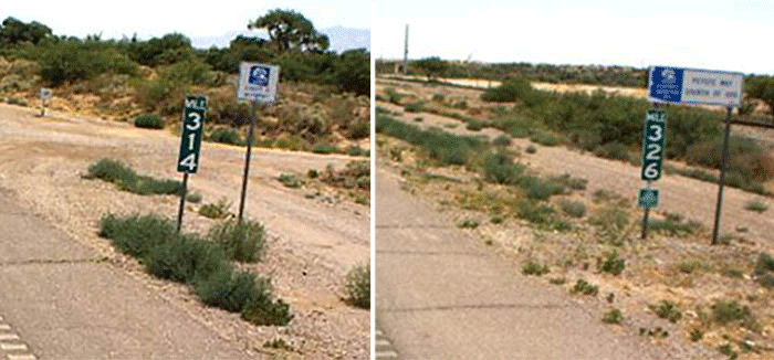 Milepost markers 314 and 326 on US 70