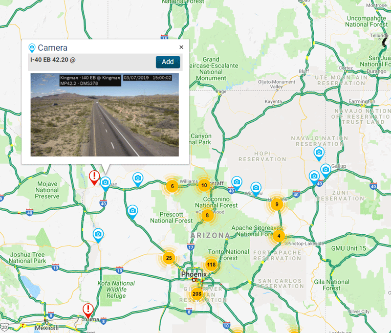 AZ511 interactive map with pop up details.