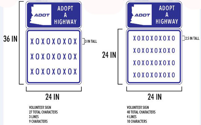Adopt a Highway 3 and 4 line sign samples