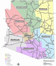 Map of Arizona color-coded by ADOT districts.