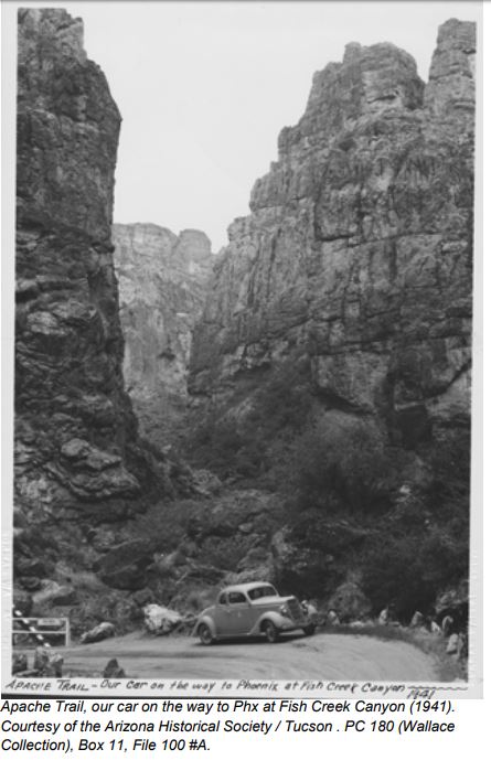 Archive photo (1941) car at Fish Creek Canyon on the Apache Trail.