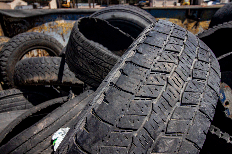 Road gators: jumble of old tire treads picked up off highways.