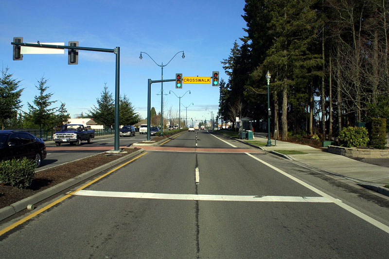 Example of Advance Yield Here To (Stop Here for) Pedestrian Sign and Yield (Stop) Line
