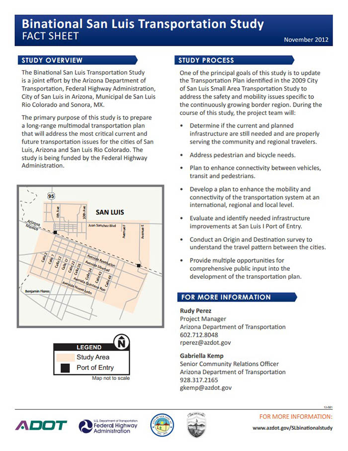 Binational San Luis Transportation Study - Fact Sheet