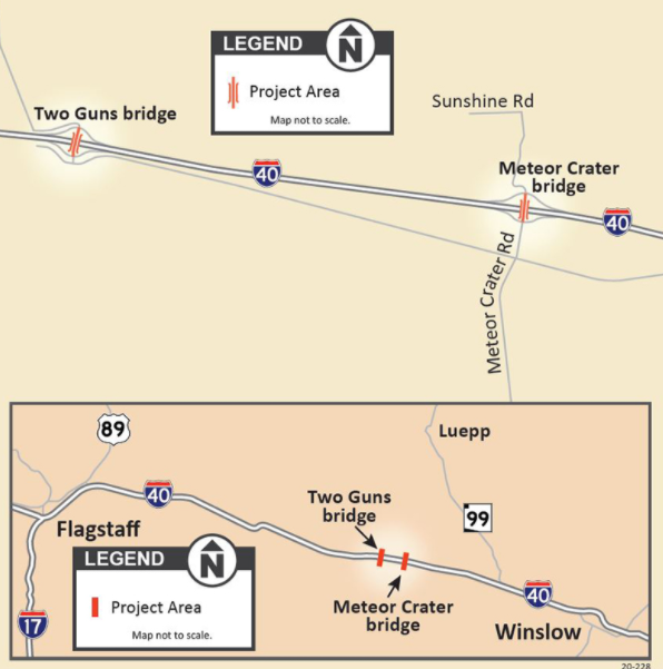 Map of two twin I-40 bridge projects