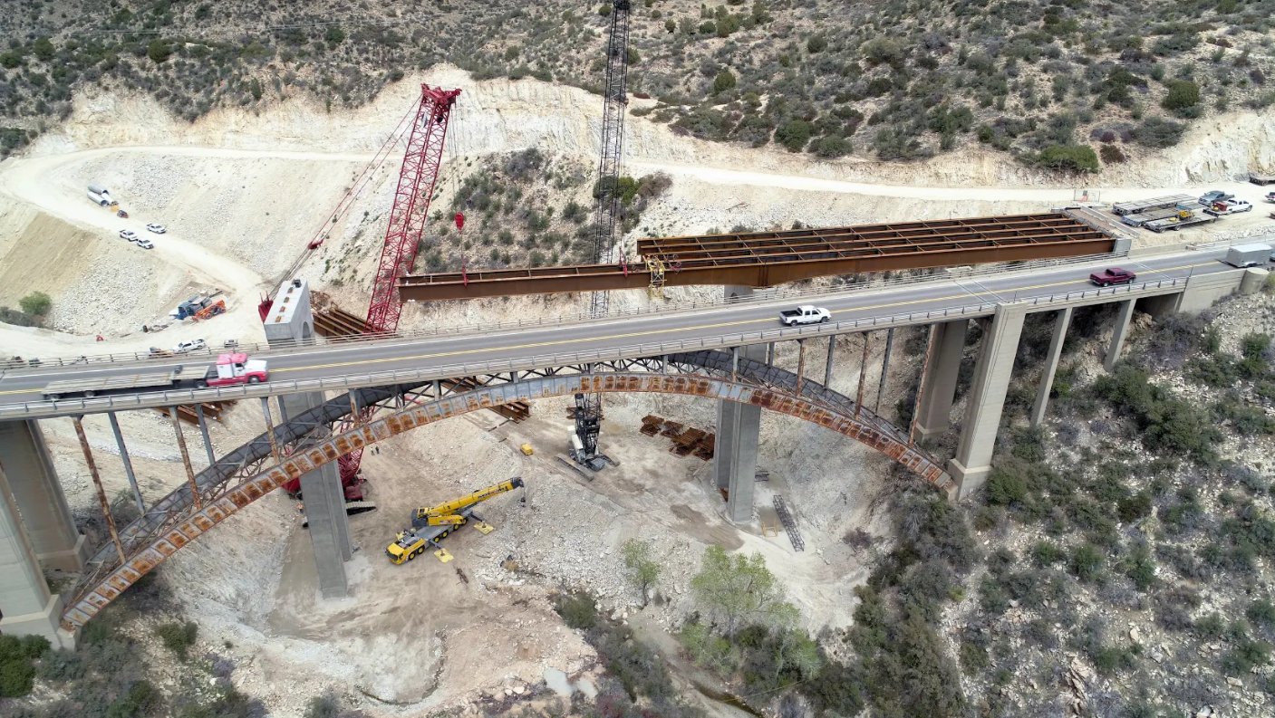 Drone photo of Pinto Creek Bridge work