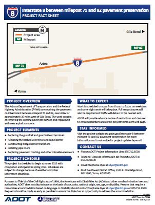 Fact Sheet - I-8 Pavement Preservation: Milepost 71-82