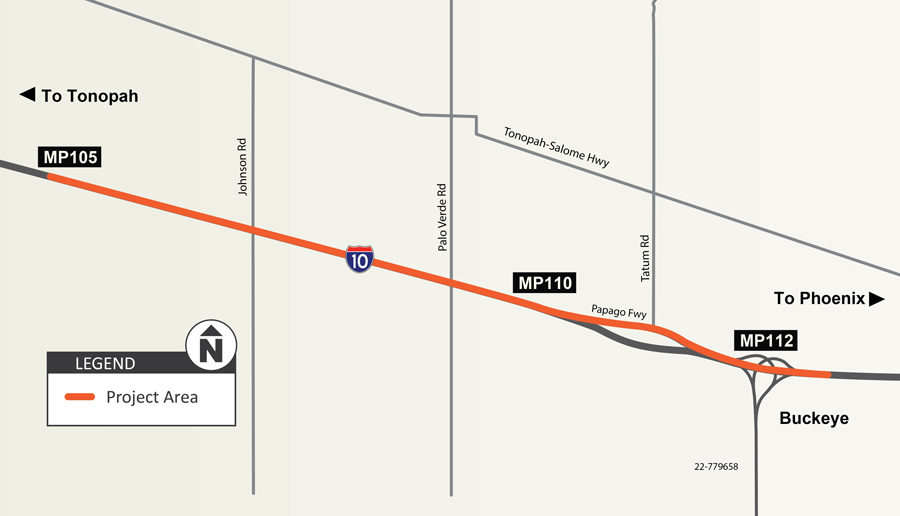 Interstate 10, Milepost 105 to SR 85 Junction Project Map