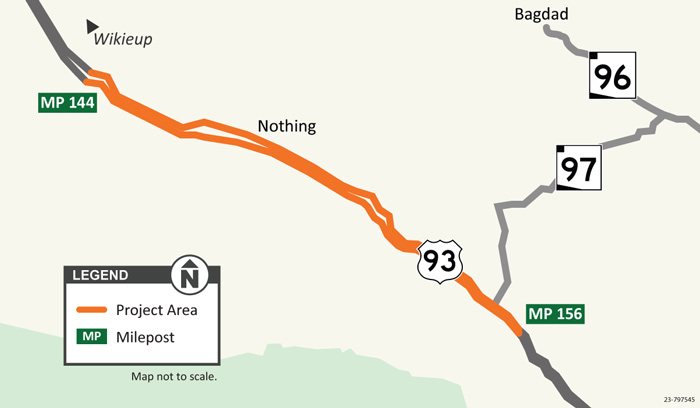 US 93: Pavement Preservation between Nothing and State Route 97 Project Map