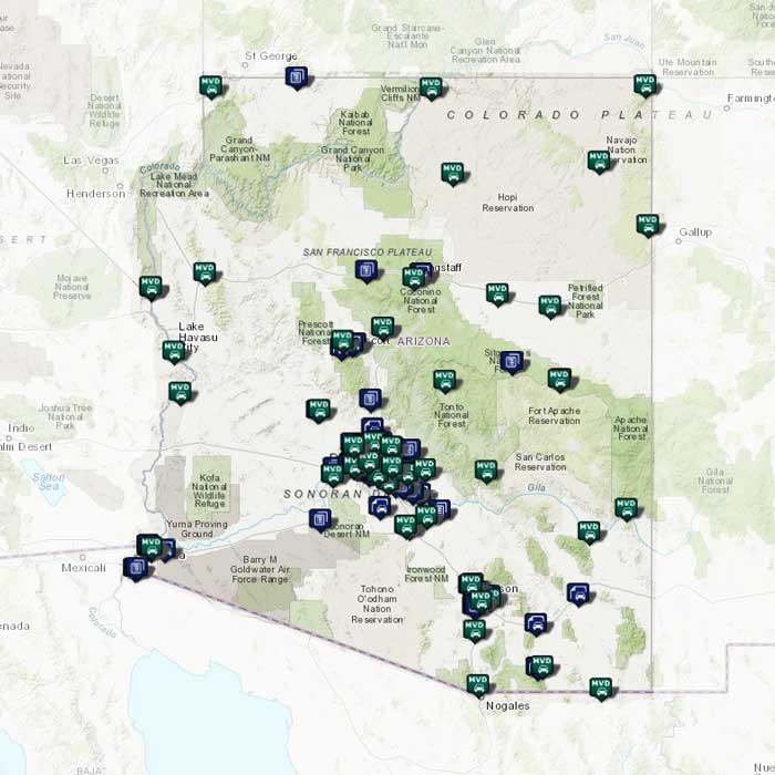 Arizona MVD Office locations map