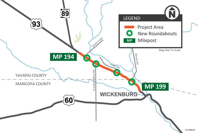 Map of US 93 improvements near Wickenburg