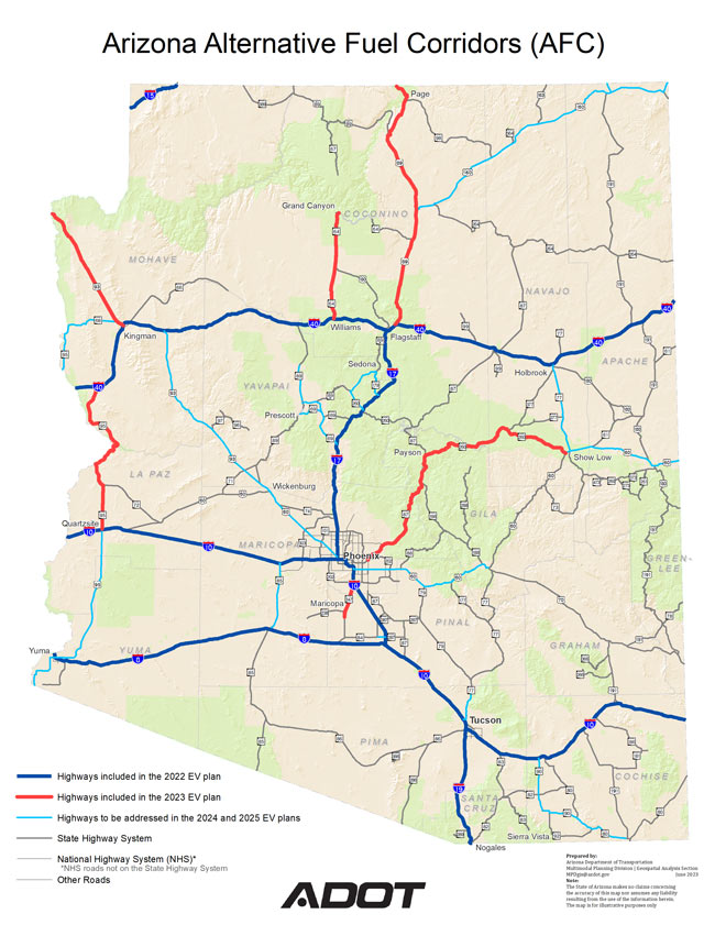 Arizona Alternative Fuel Corridors (AFC) Map