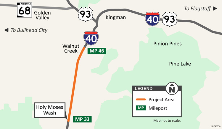 Interstate 40 Pavement Project:   Holy Moses Wash to Walnut Creek Map