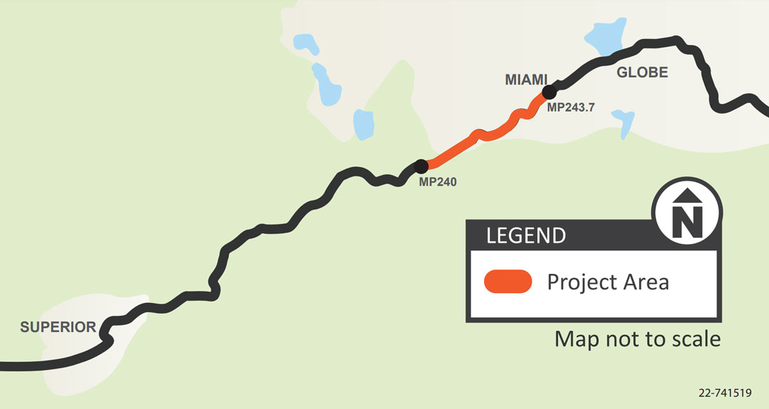 Project Map of Pavement Preservation US60 West of Miami