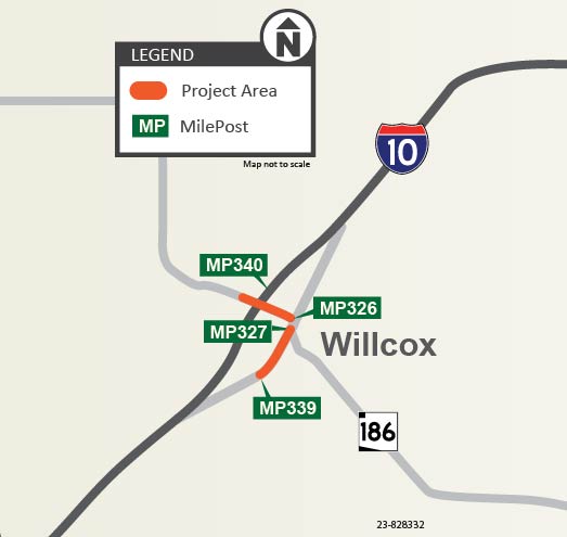 Project Map - State Route 10B and SR 186 Pavement Rehabilitation Project: Arizona Avenue to Rex Allen Road