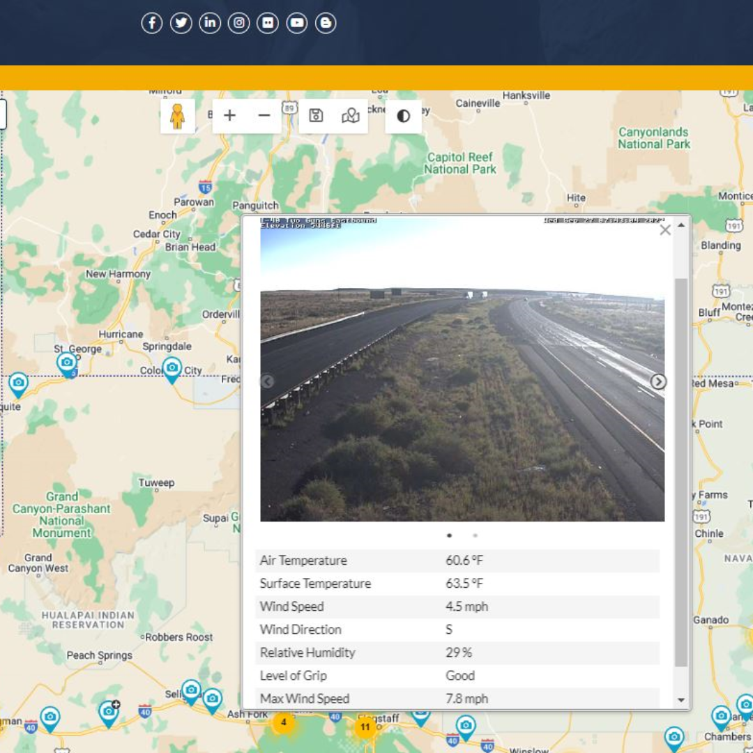 The AZ511 website showing weather data.