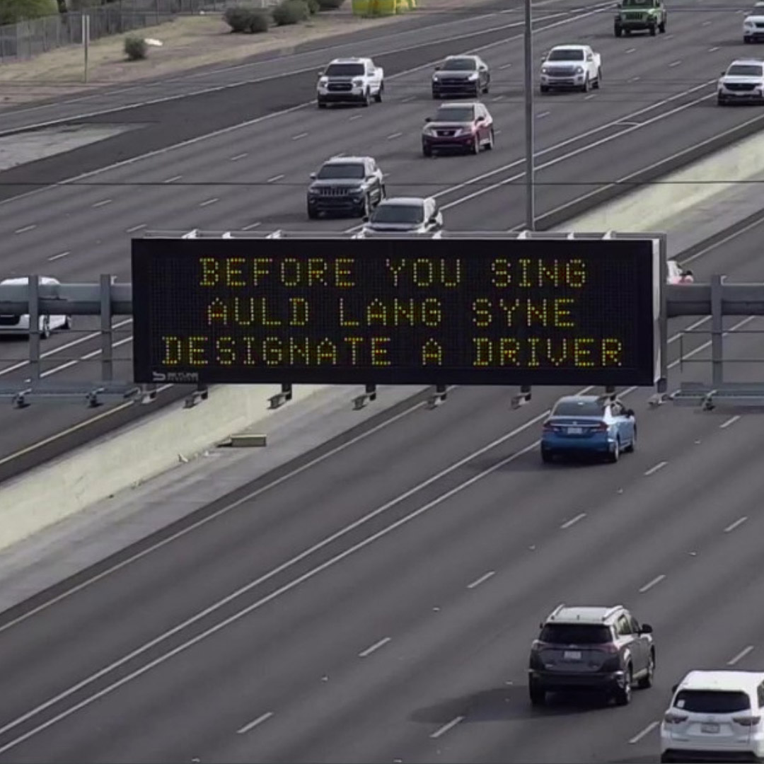 A digital message board encourages drivers to designate a driver