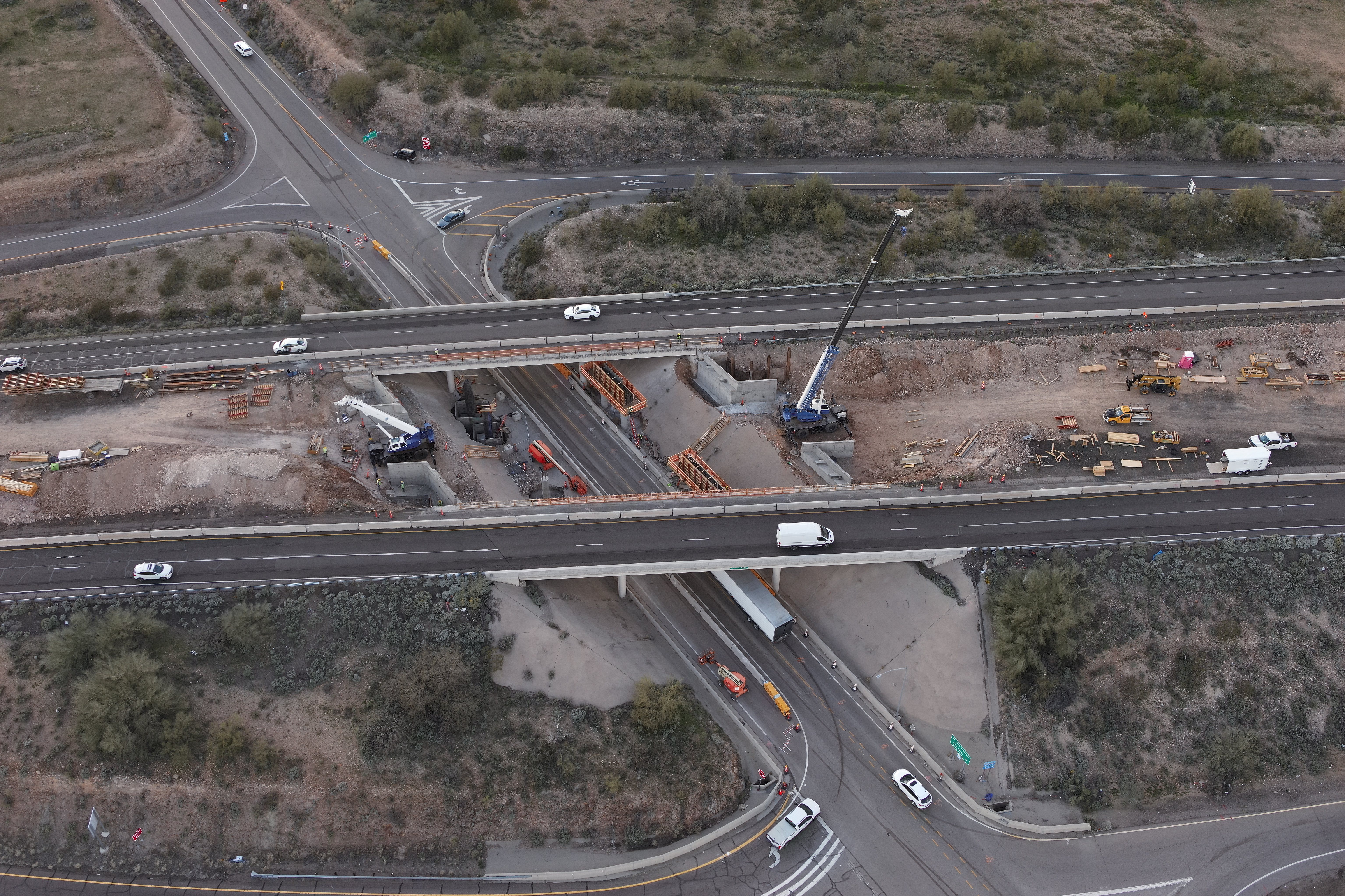 Construction occurs on a highway.
