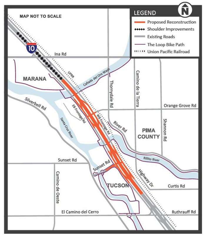 Map of I-10 widening project in northwest Tucson area