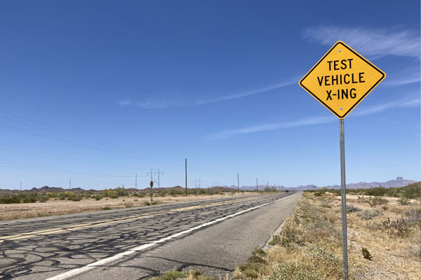 highway sign Test Vehicle X-ing