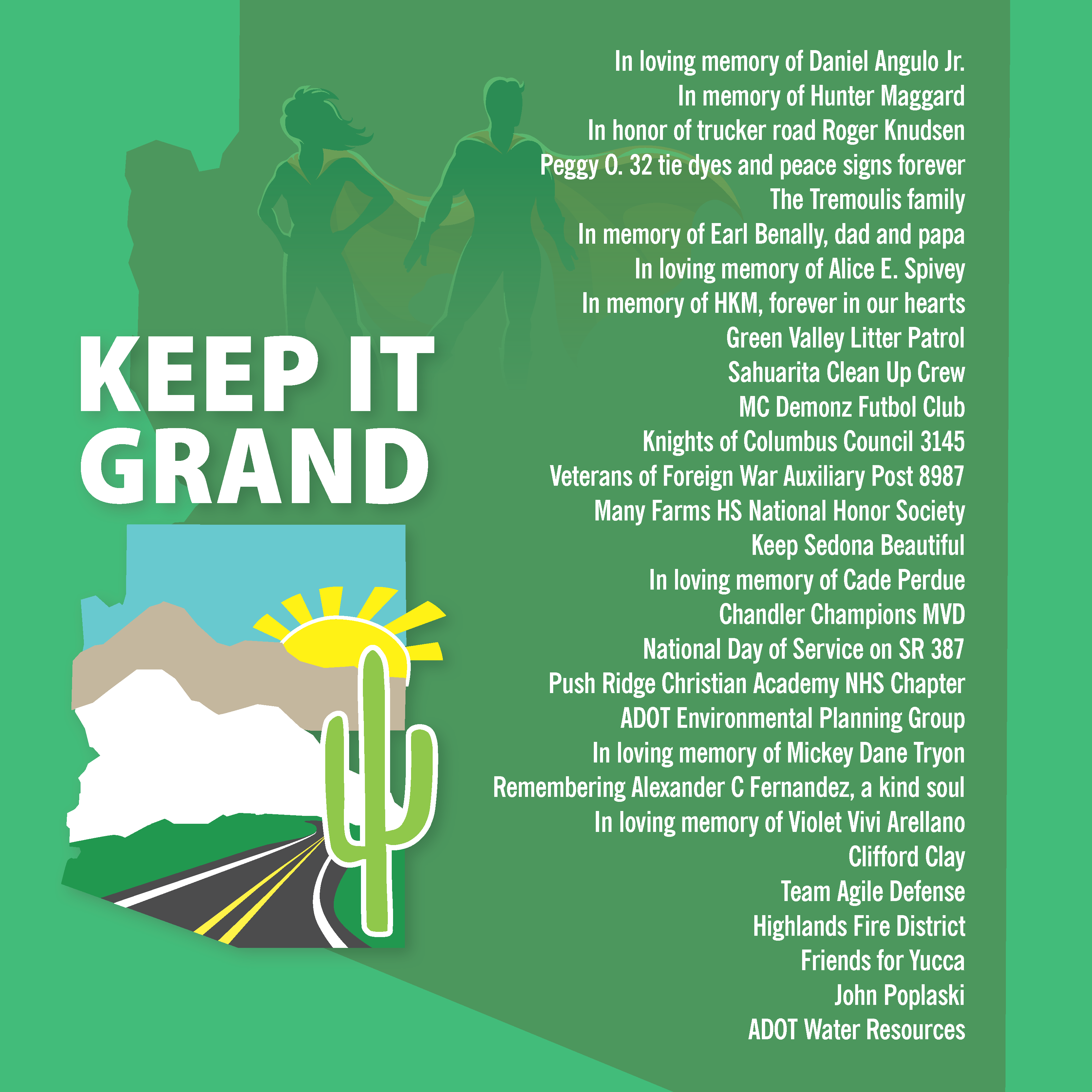 A graphic showing the names of Adopt a Highway groups.