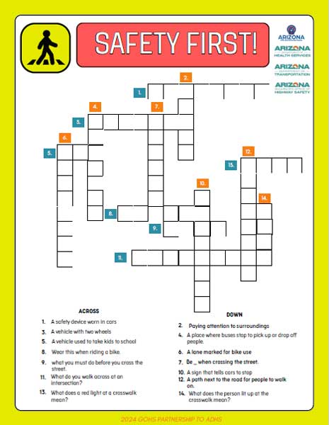 Pedestrian Motor Vehicle Injury Prevention Crossword Puzzle