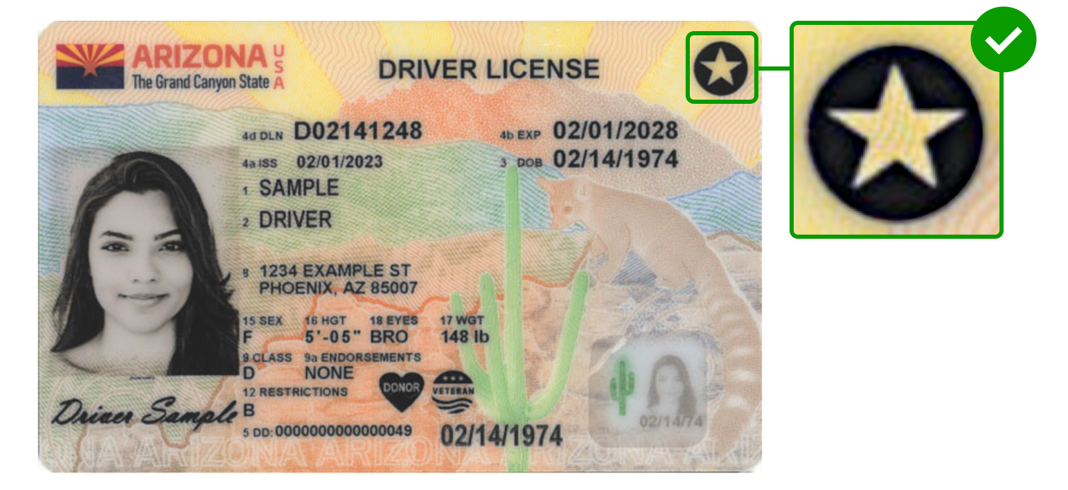 Arizona Travel ID driver license with black star popout