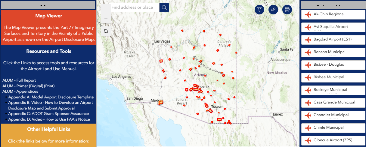 Arizona Airport Land Use Dashboard GIS Viewer