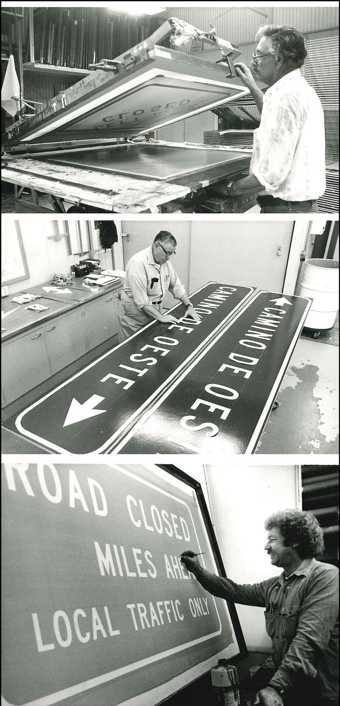 Collage of workers in the sign shop
