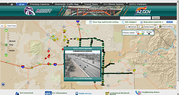 Screenshot of popup on az511 website map