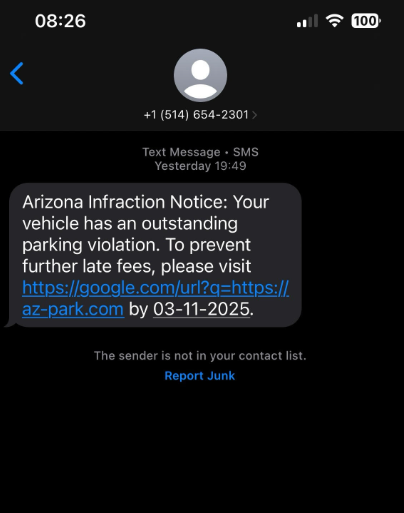 Scam text example