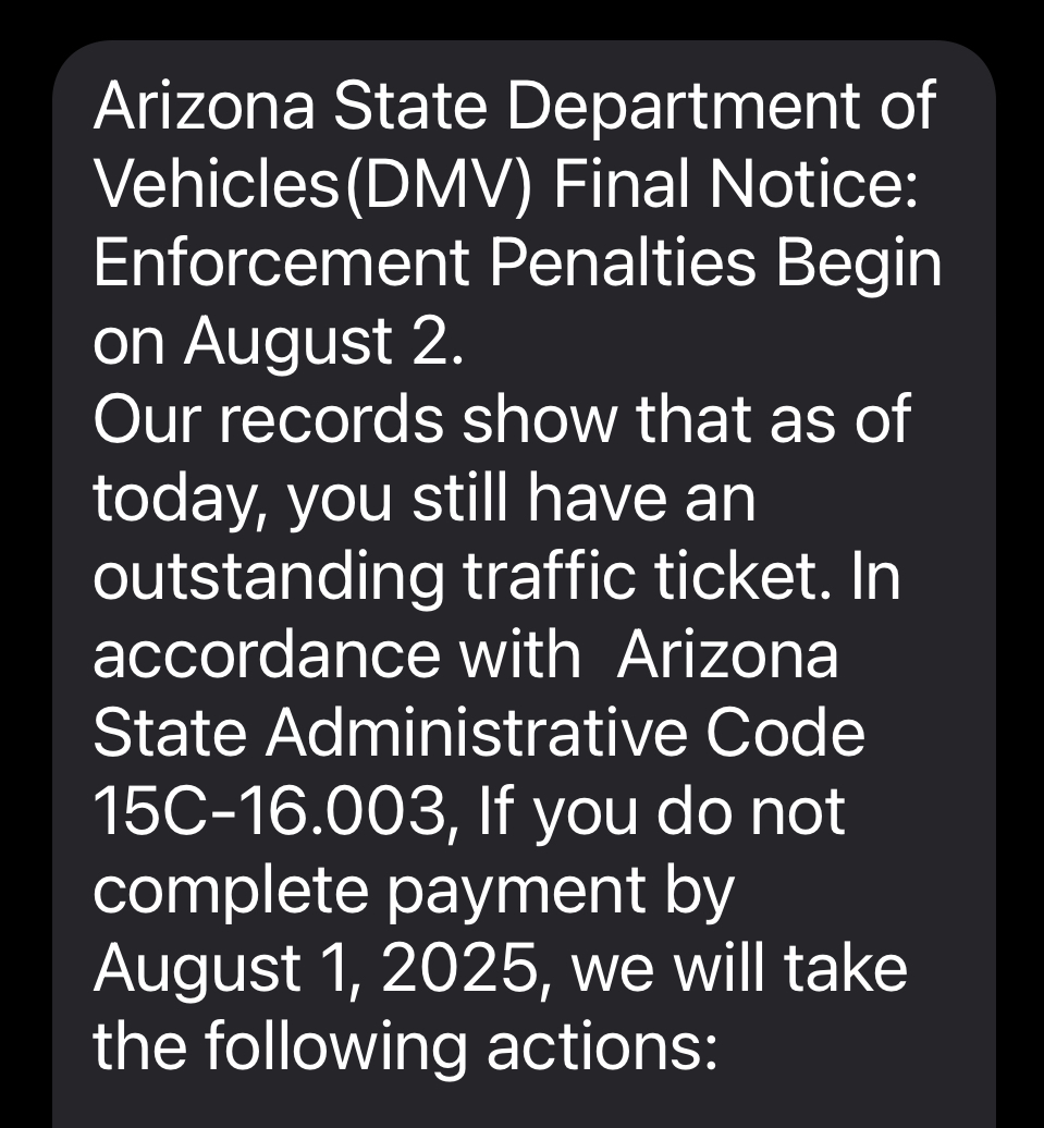 Scam text message