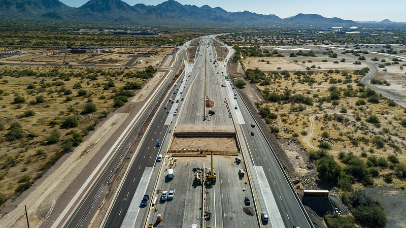 Drone view of Loop 101 construction at Miller