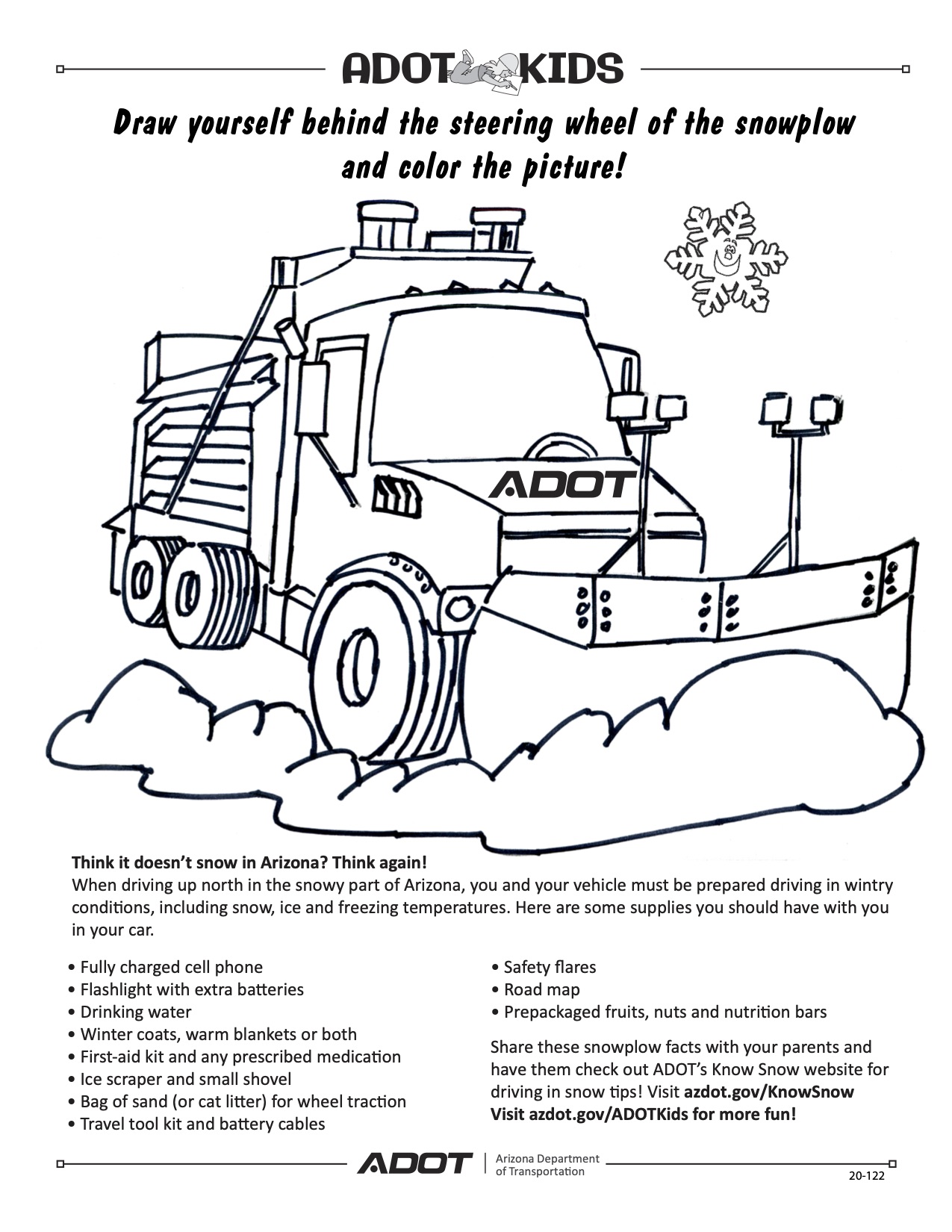 adot kids coloring sheet snowplow drawing.