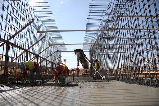 Crew pours a bridge deck