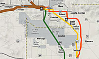 ADOT’s Passenger Rail Corridor study map with three chosen alternatives 