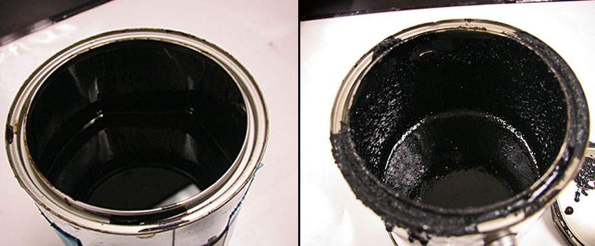 Cans holding old and new asphalt