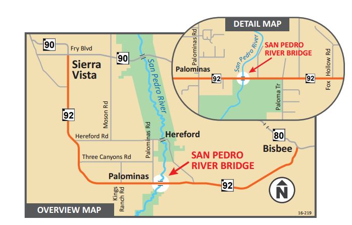 A map of the reconstruction of the SR 92 San Pedro River Bridge.