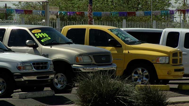 Vehicles in a used car lot
