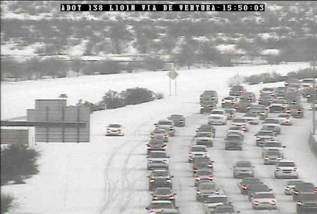 Image of snowy roads from ADOT camera